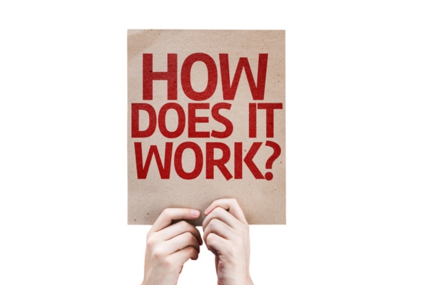 how does it work sign held up by a man's hands