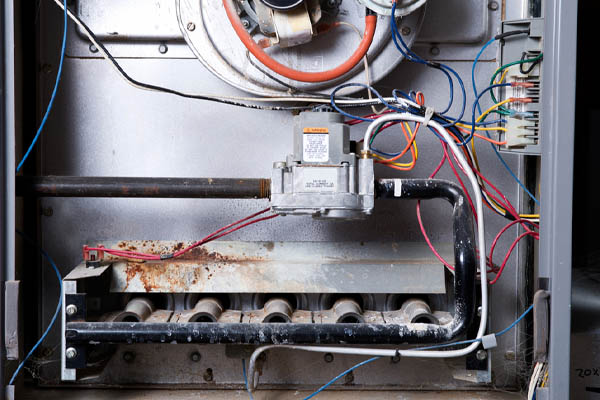 image of furnace interior depicting rust in furnace