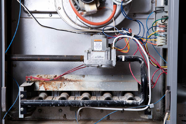 image of furnace interior depicting rust in furnace