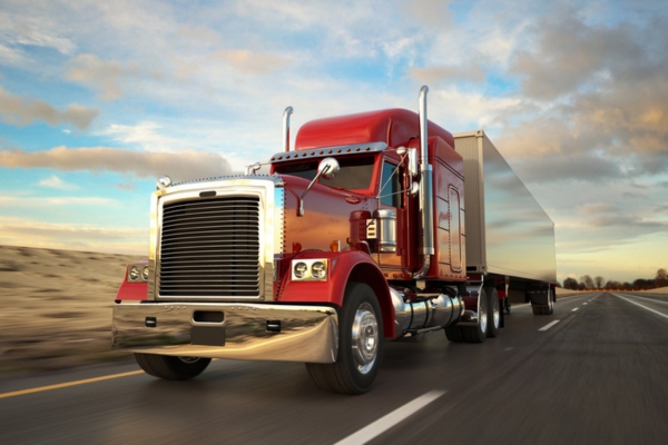 red semi-trailer truck that uses on-road diesel