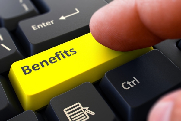 benefits written on yellow keyboard key depicting automatic fuel oil delivery service