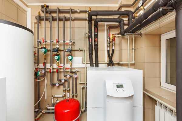 residential boiler installed in a boiler room