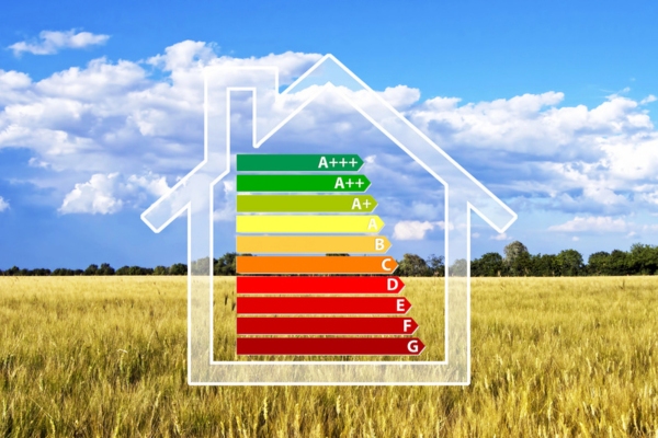 energy efficiency meter enclosed in a house outline depicting AFUE vs AFUE2