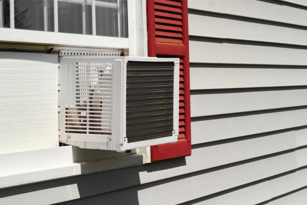 back view of window air conditioner installed at home